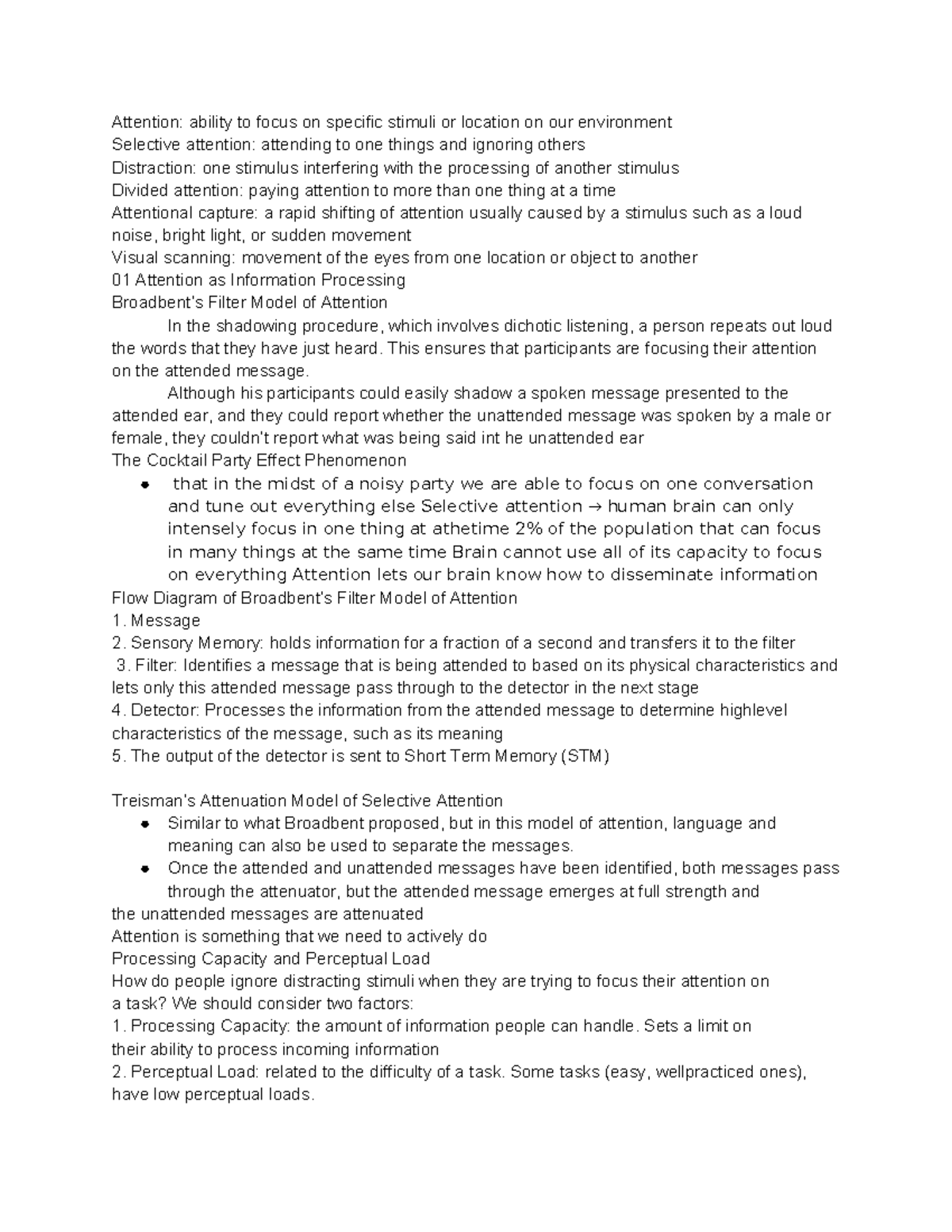 Attention notes - Attention: ability to focus on specific stimuli or ...