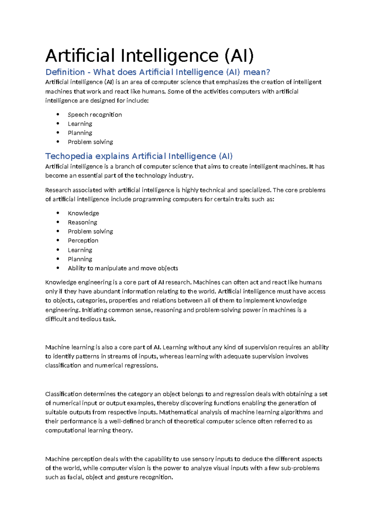 AI 101: Understanding the Definition and Core Concepts of AI - Studocu