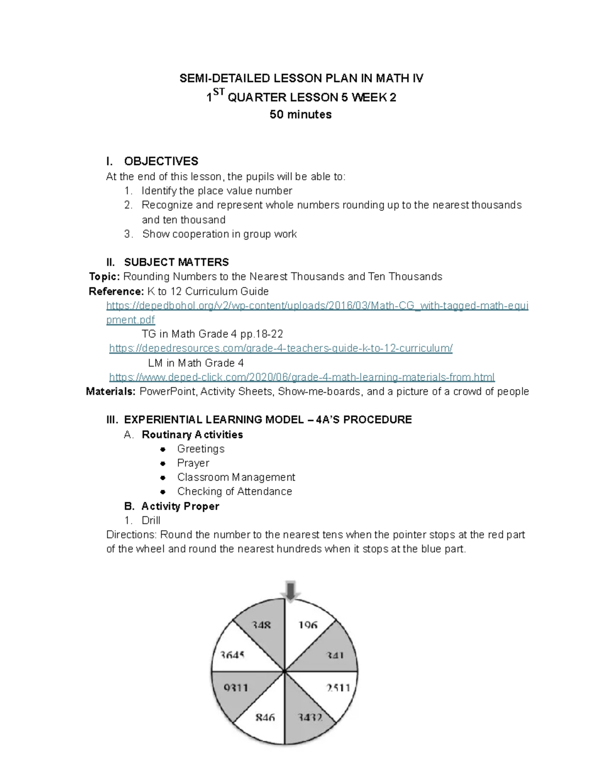 Math IV Semi-Detailed Lesson Plan: Rounding Numbers (Week 2) - Studocu
