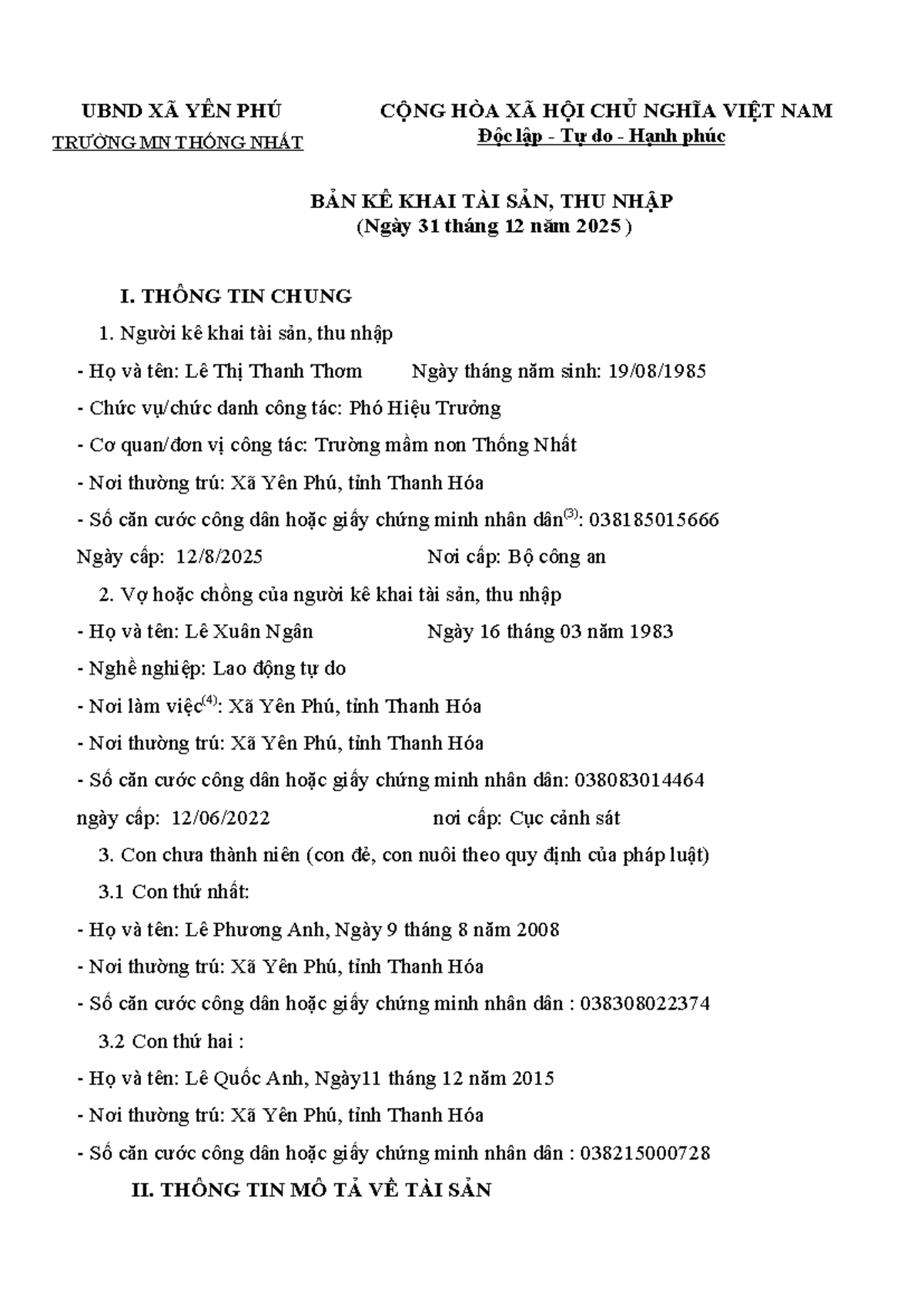 Kê Khai Tài Sản 2025 - Mẫu Hướng Dẫn Thanh Tra Tỉnh - Studocu