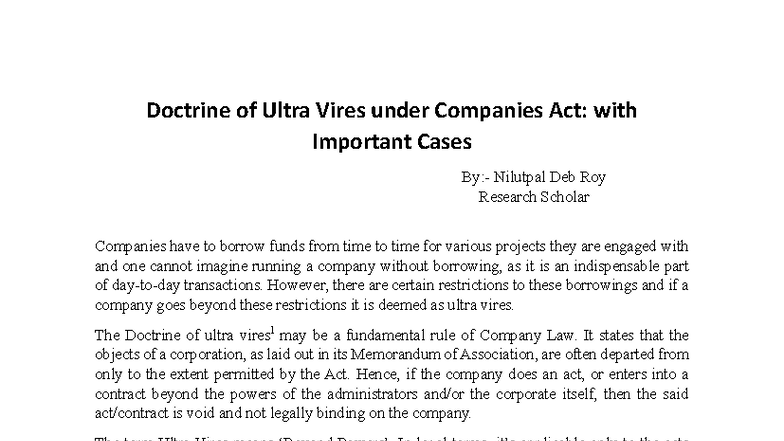 Doctrine of Ultra Vires in Companies Act: Key Cases & Implications ...