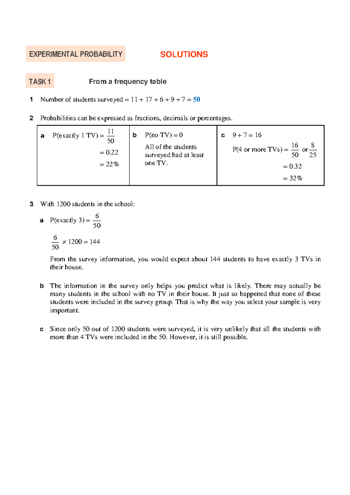Experimental Probability Task 1 Solutions (Course Code: EP101) - Studocu