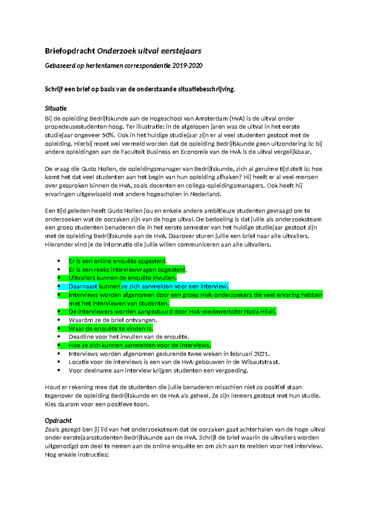 Onderzoek naar Oorzaken van Uitval Eerstejaars Bedrijfskunde (HvA ...