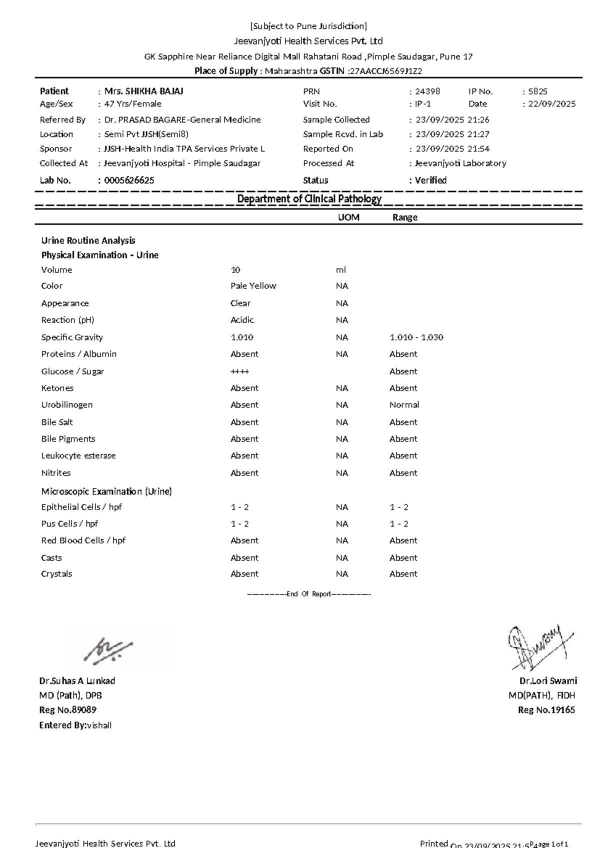 Urine Routine Analysis Report for Mrs. Shikha Bajaj - ABCD - Studocu