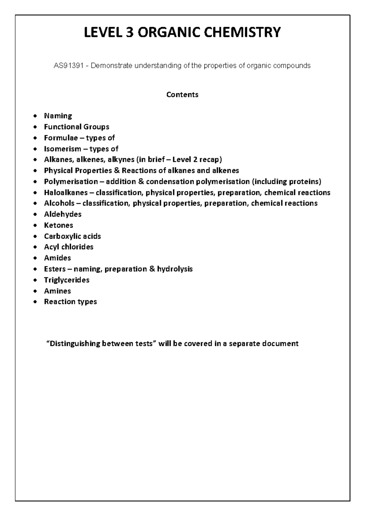 Organic Notes - good review - LEVEL 3 ORGANIC CHEMISTRY AS91391 ...