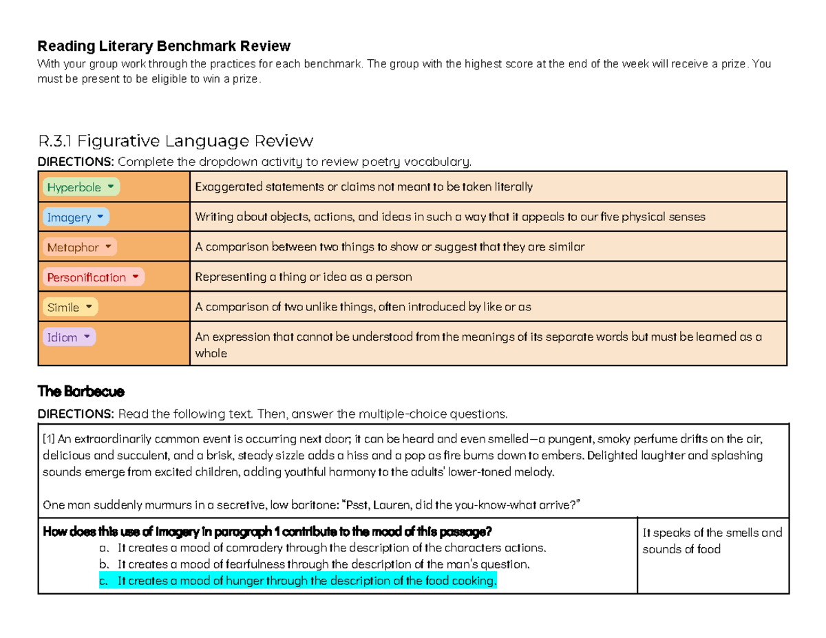 R.3.1 Figurative Language Benchmark Review Activities - Studocu