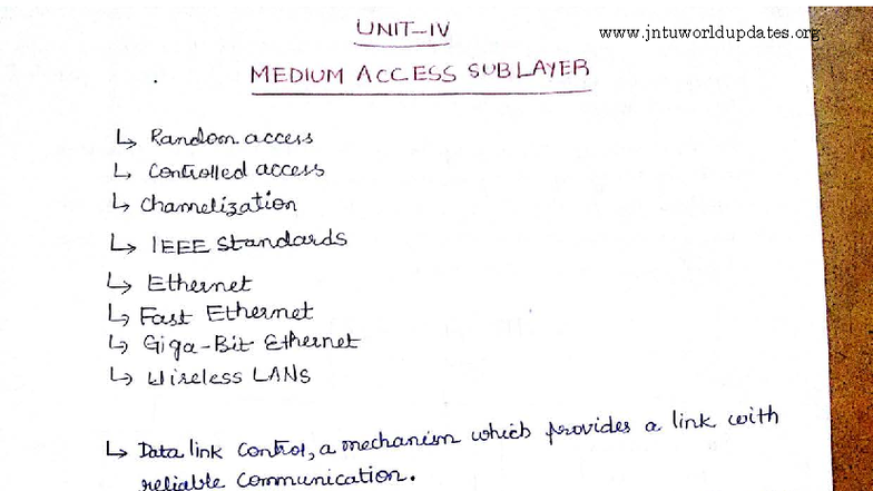 CN R20 UNIT 3 - Medium Access Control Protocols Overview - Studocu