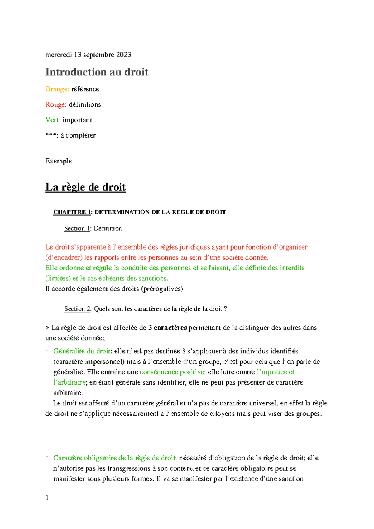 CM - Introduction au Droit: Chapitre 1 - Détermination de la Règle de ...