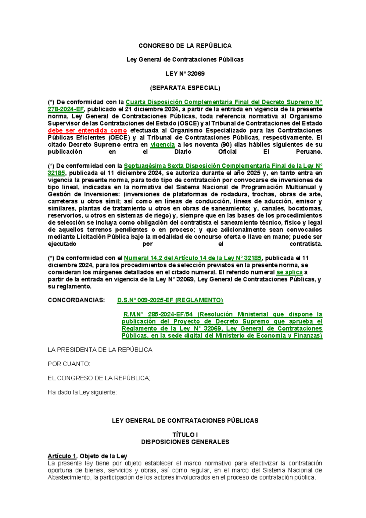 Ley General de Contrataciones Públicas con Modificaciones (Ley Nº 32069 ...