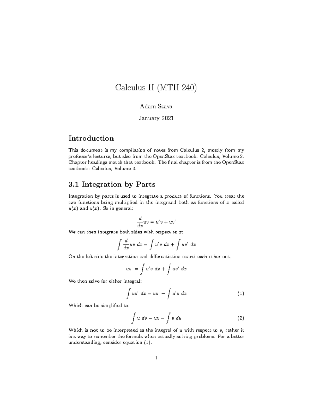 Calculus II (MTH 240) Lecture Notes Compilation - Studocu