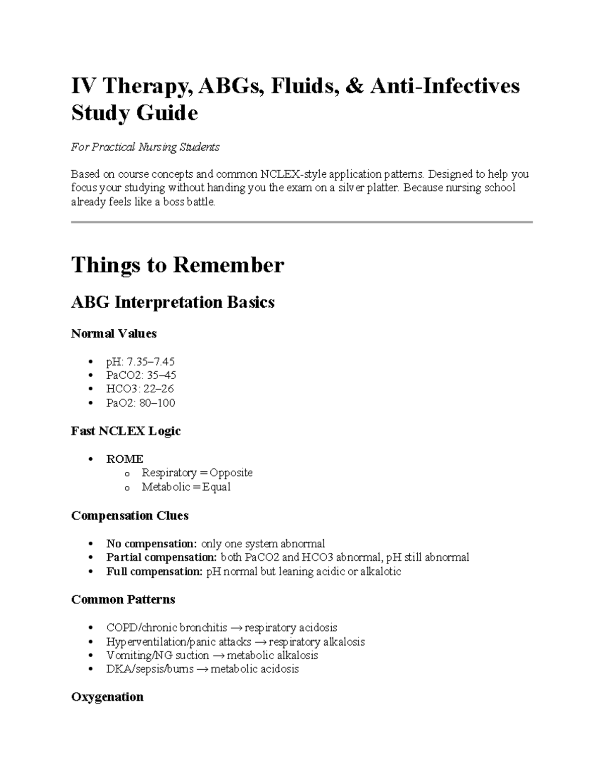 IV Therapy Study Guide for Practical Nursing Students (SP26) - Studocu