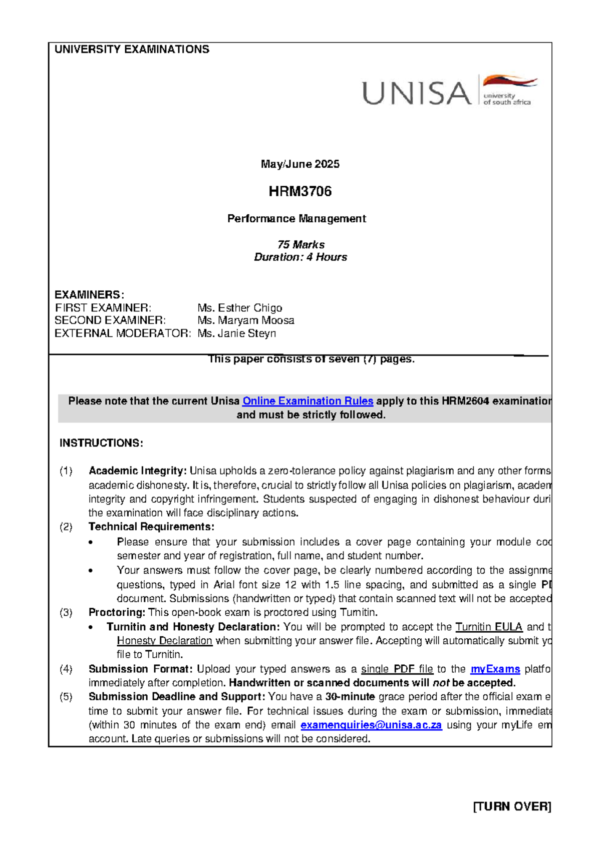 HRM3706 Final Exam Guidelines and Performance Management Insights 2025 ...