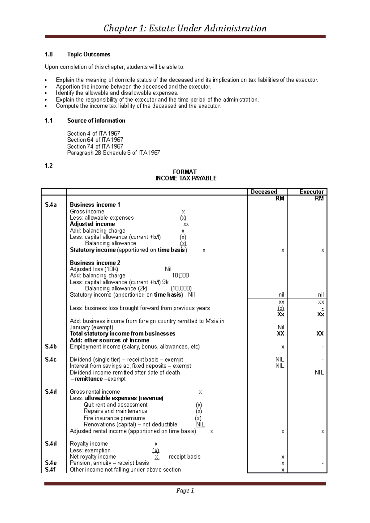 Estate Administration and Income Tax Implications: Note 1 - Studocu