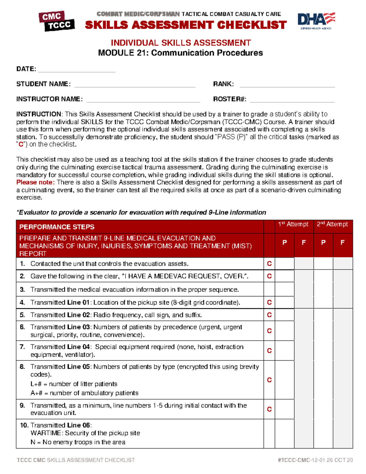 Combat Course Module 21: Tactical Casualty Care Skills Assessment ...
