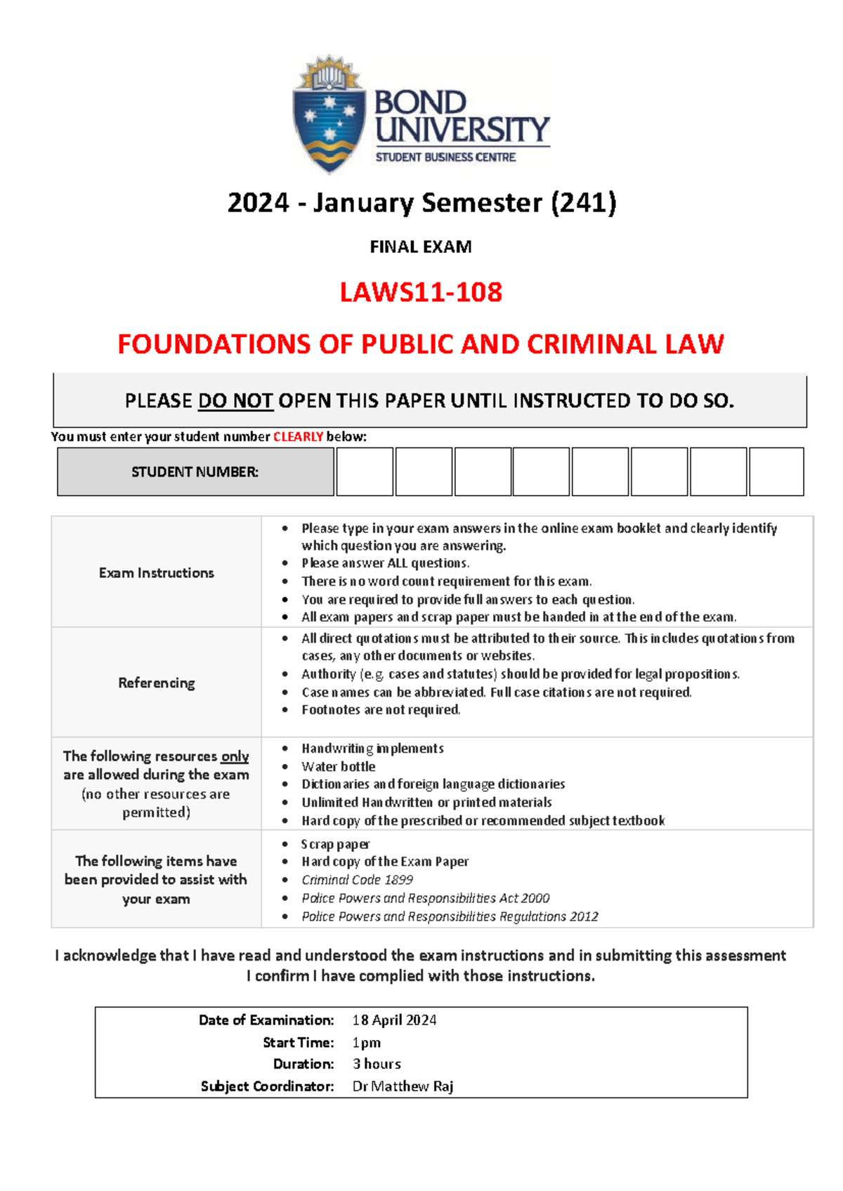 2024 FPCL 241 FINAL EXAM: FOUNDATIONS OF PUBLIC & CRIMINAL LAW - Studocu