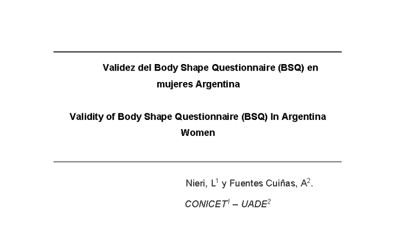 Validez del Body Shape Questionnaire (BSQ) en Mujeres Argentinas - Studocu