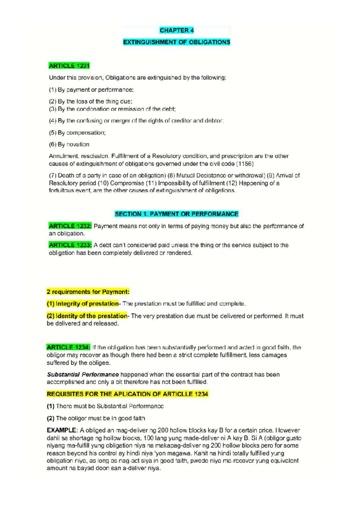 Civil Code Obligations Extinguishment Notes (Doc6 BUS) - Studocu