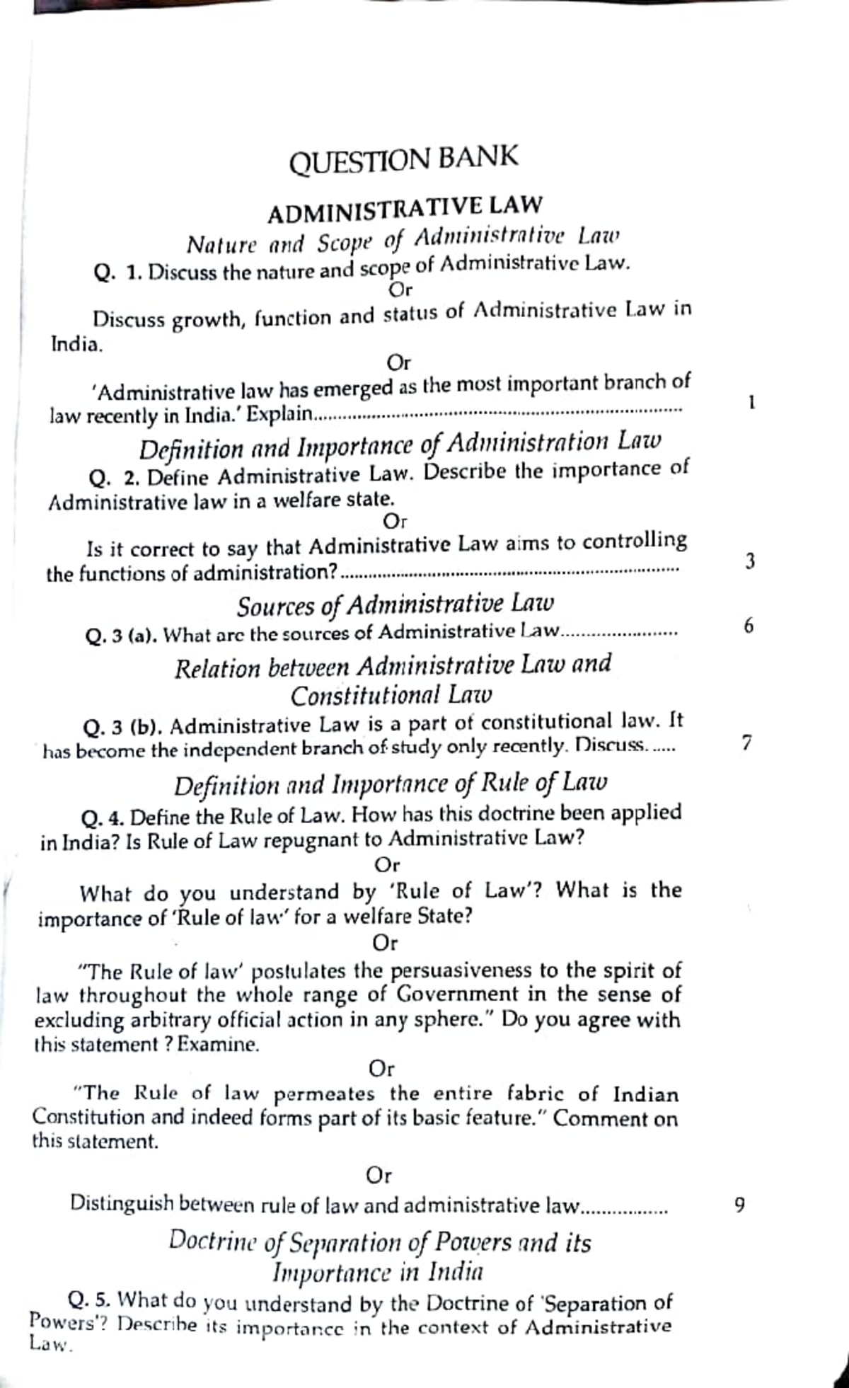 Administrative law pyq - QUESTION BANK India. ADMINISTRATIVE LAW Nature ...