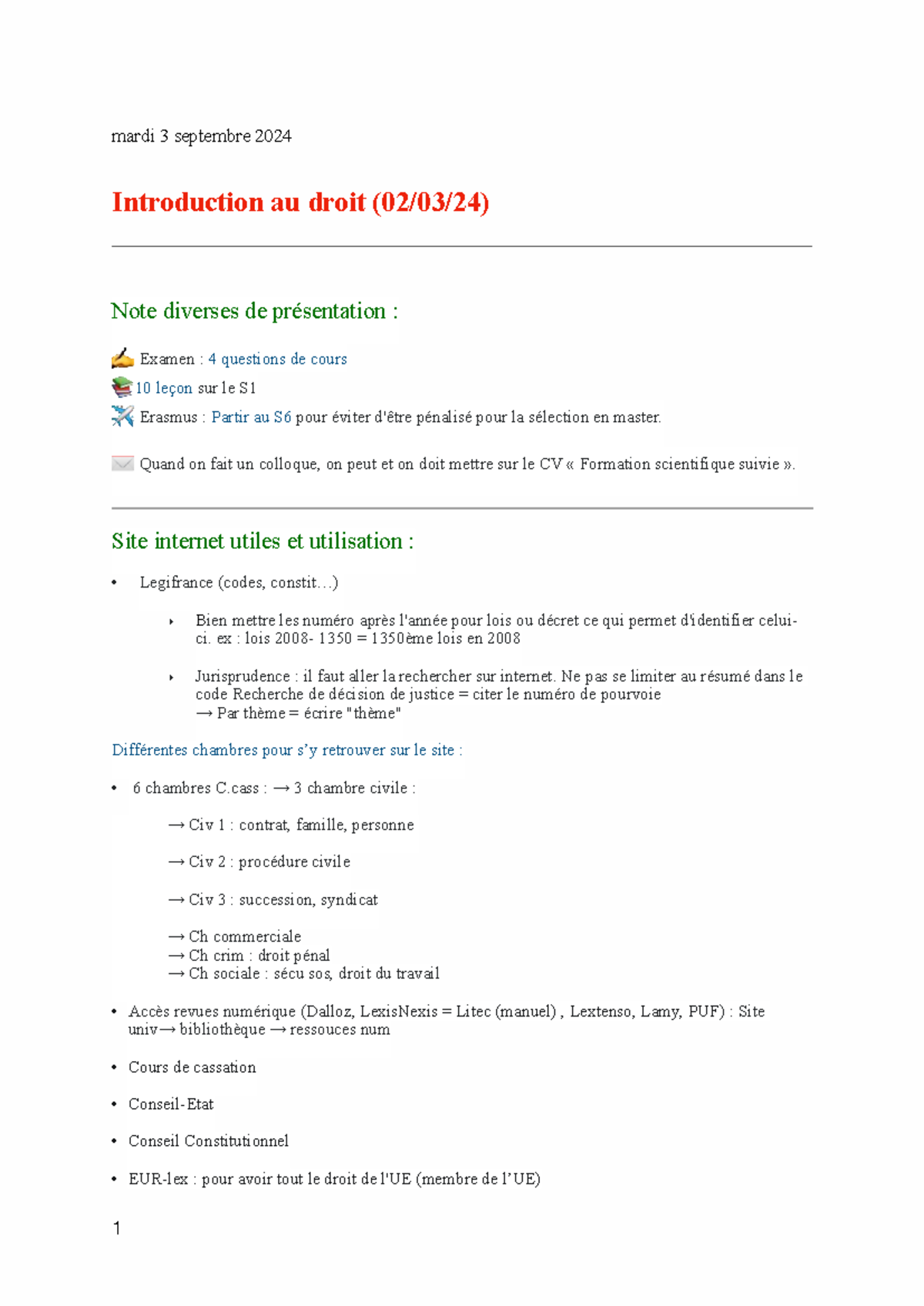Cours de Droit 101 : Introduction au Droit - Notes Complètes - Studocu