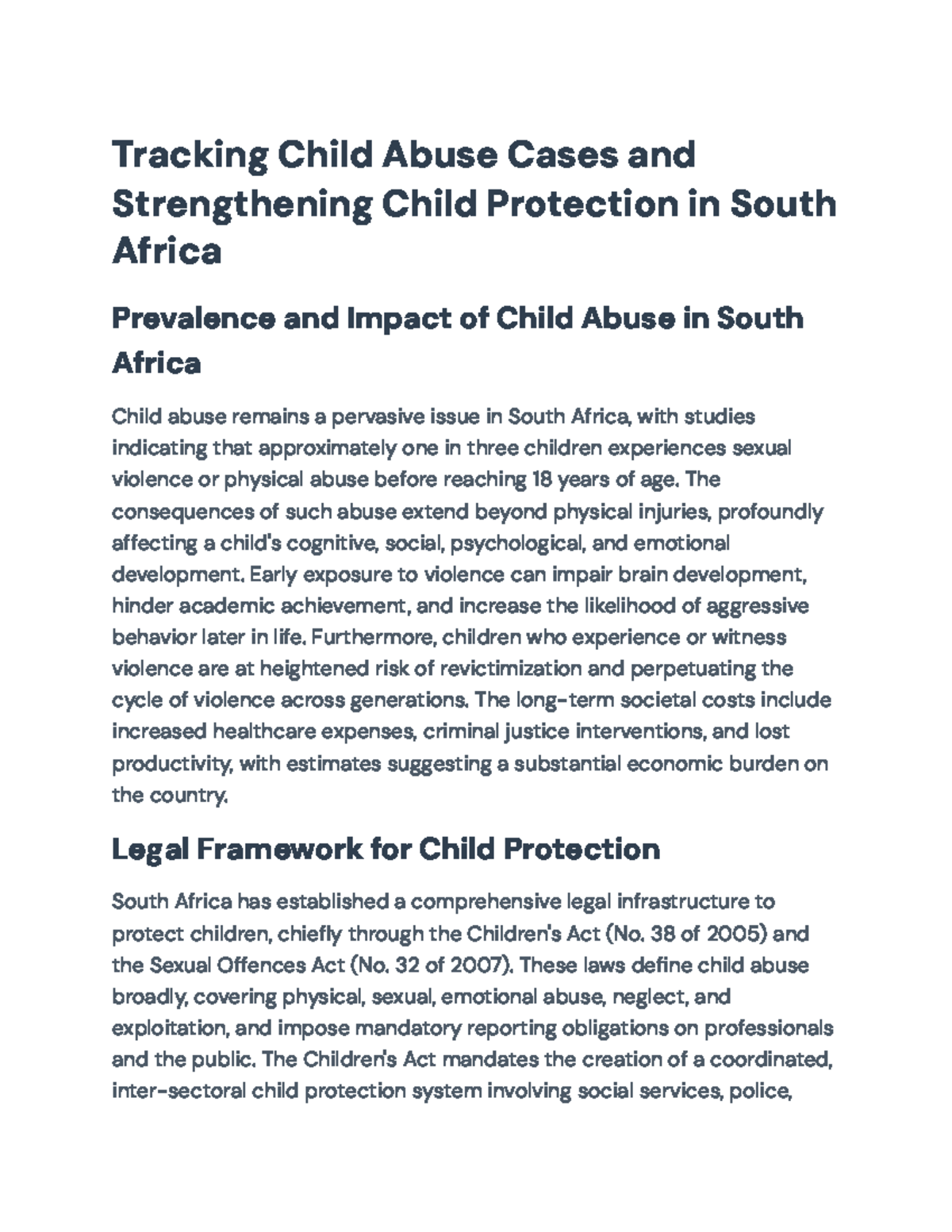 Tracking Child Abuse Cases and Enhancing Protection Systems in SA - Studocu
