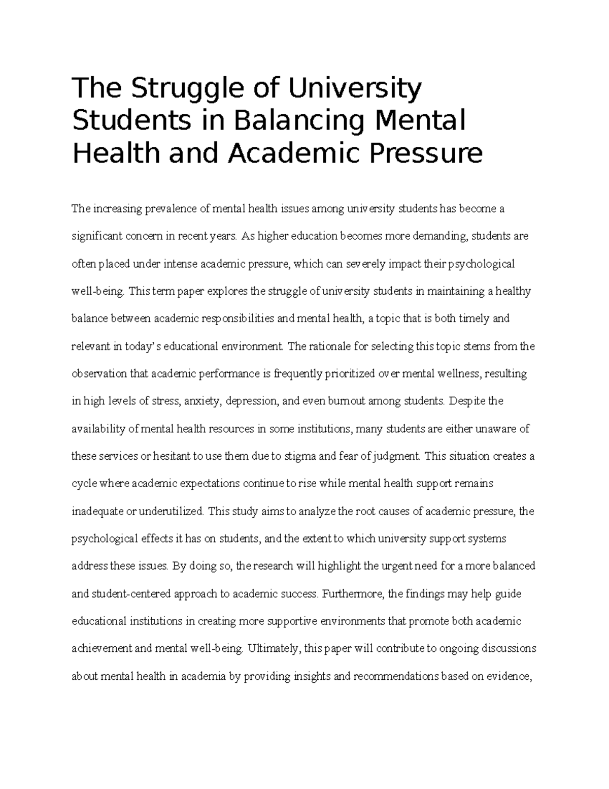 Balancing Mental Health & Academic Pressure: A Study on University ...