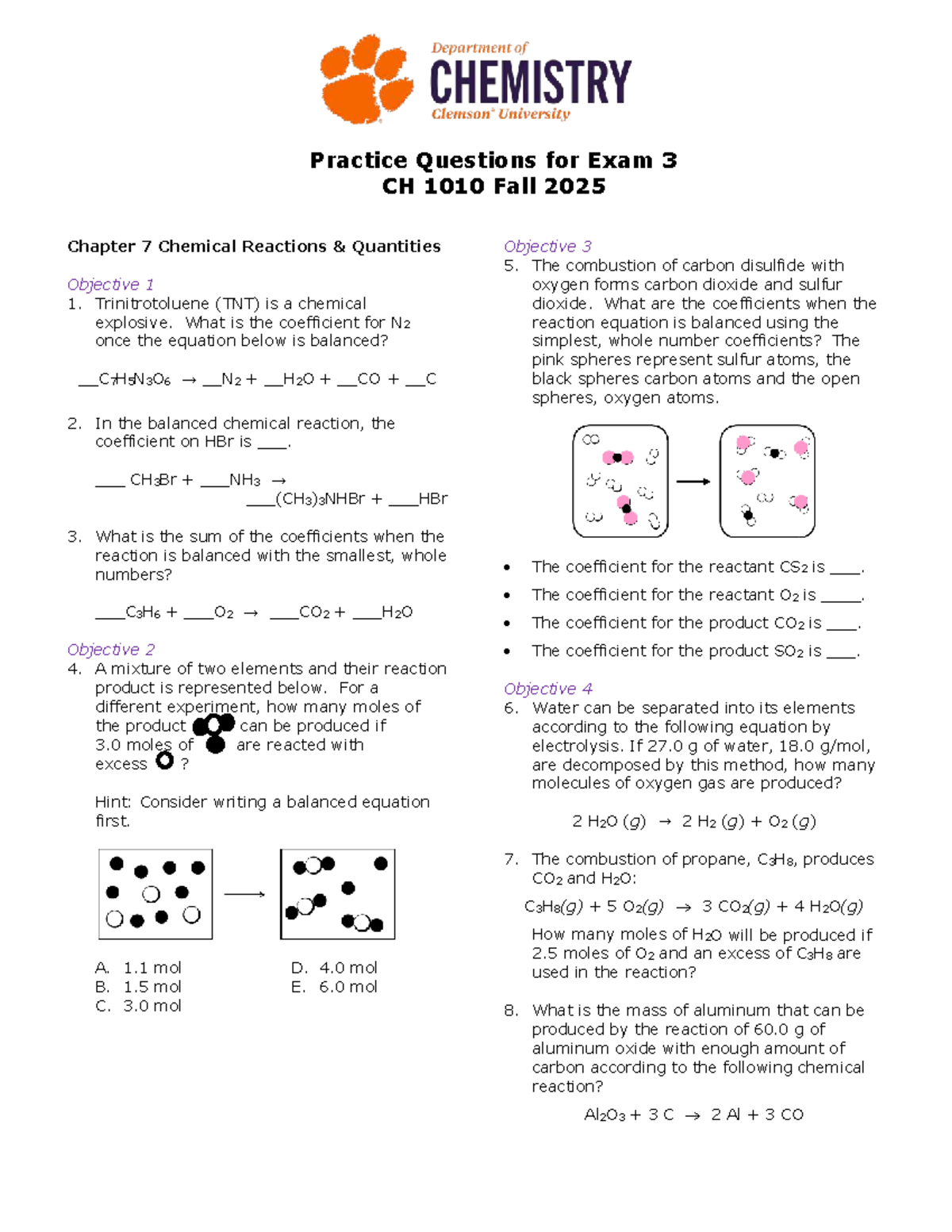 CH 1010 Practice Questions for Exam 3 - Studocu