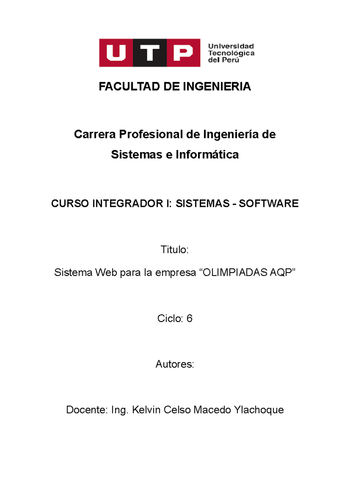 Desarrollo del Sistema Web para Olimpiadas AQP - Integrador I - Document Preview