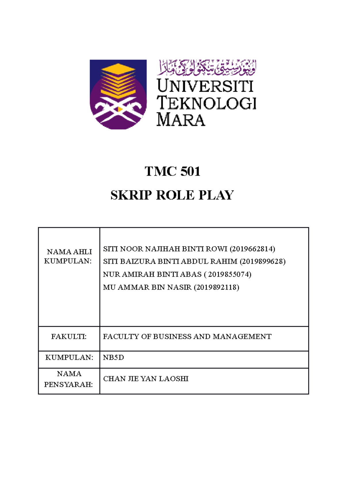 Final Script Roleplay Mandarin - TMC501 - TMC 501 SKRIP ROLE PLAY NAMA ...