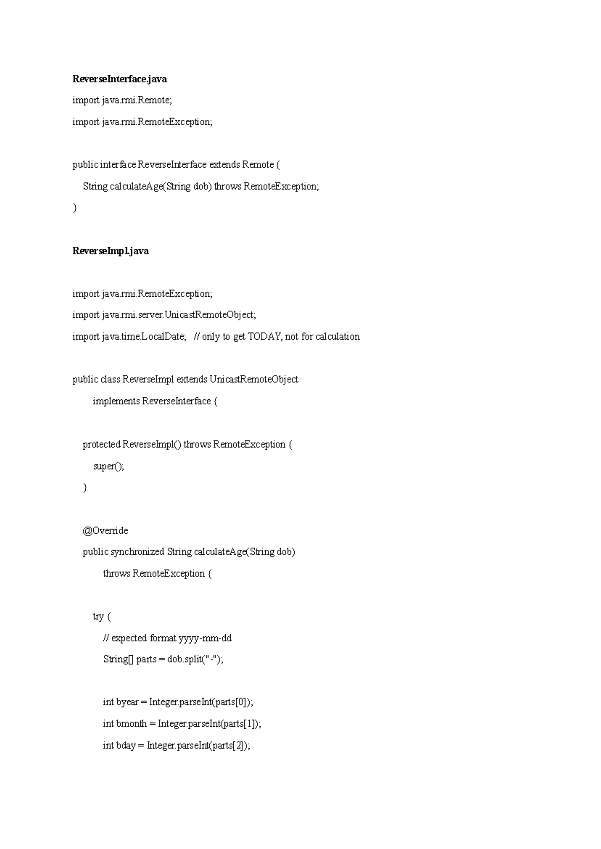 ReverseInterface.java - RMI Age Calculator Assignment No 1 - Studocu
