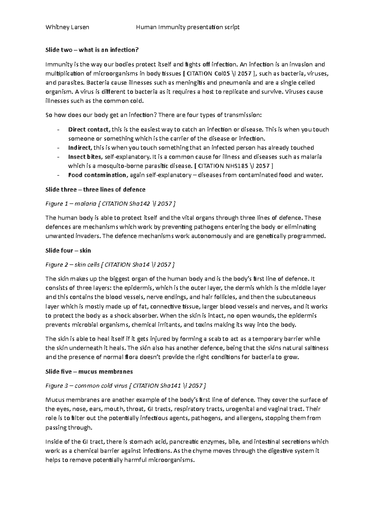 Human Immunity: Presentation Script Overview and Key Concepts - Studocu