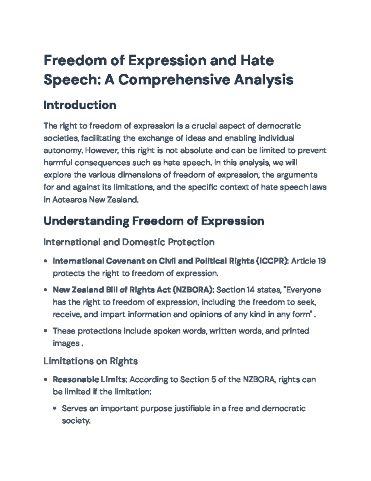 Freedom of Expression and Hate Speech: Aotearoa NZ Analysis - Freedom ...