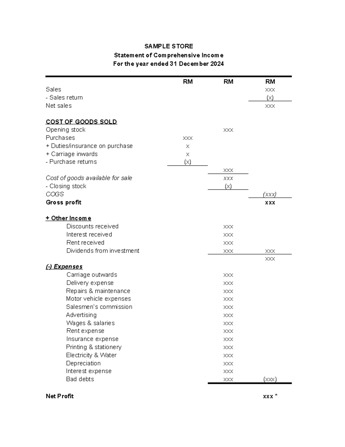 SAMPLE STORE FS: Statement of Comprehensive Income for 2024 - Studocu