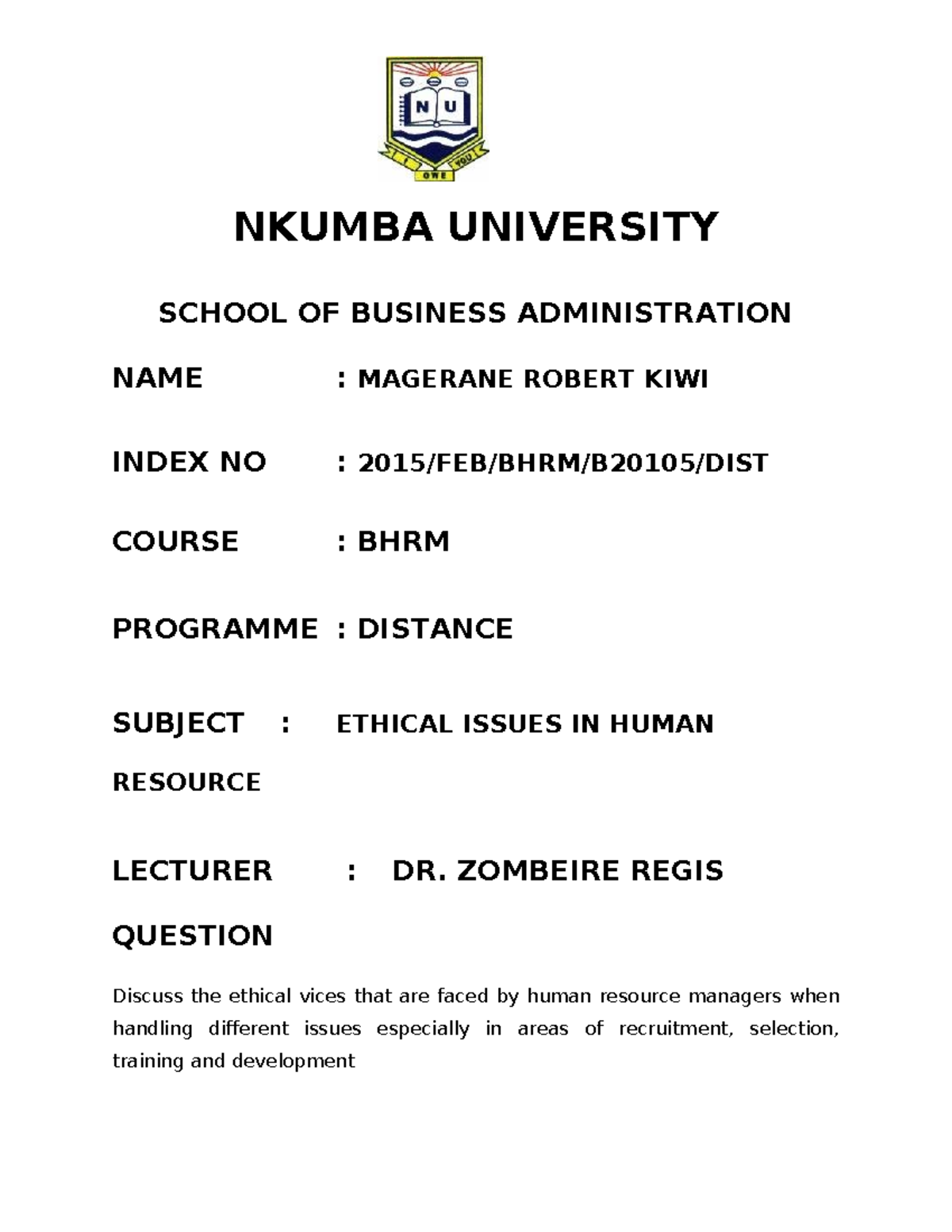 Ethical Issues in Human Resource Management (BHRM) - A Discussion - Studocu