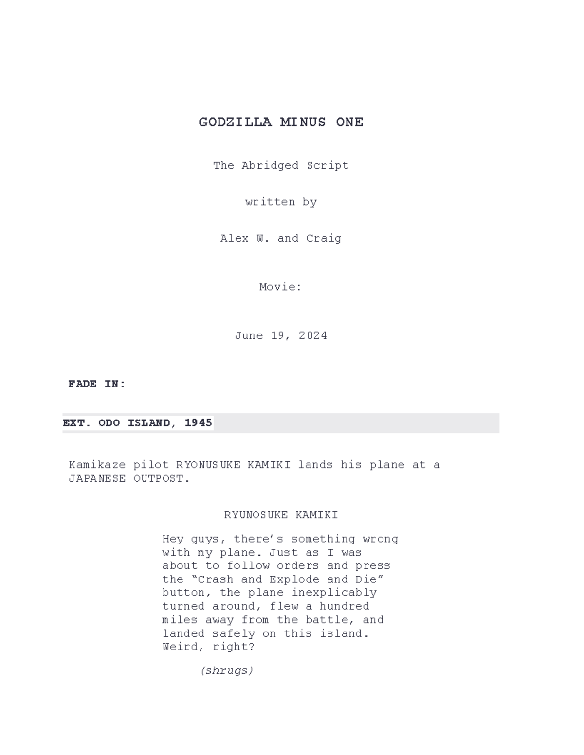 Godzilla Minus One - Abridged Script Analysis and Commentary - Studocu