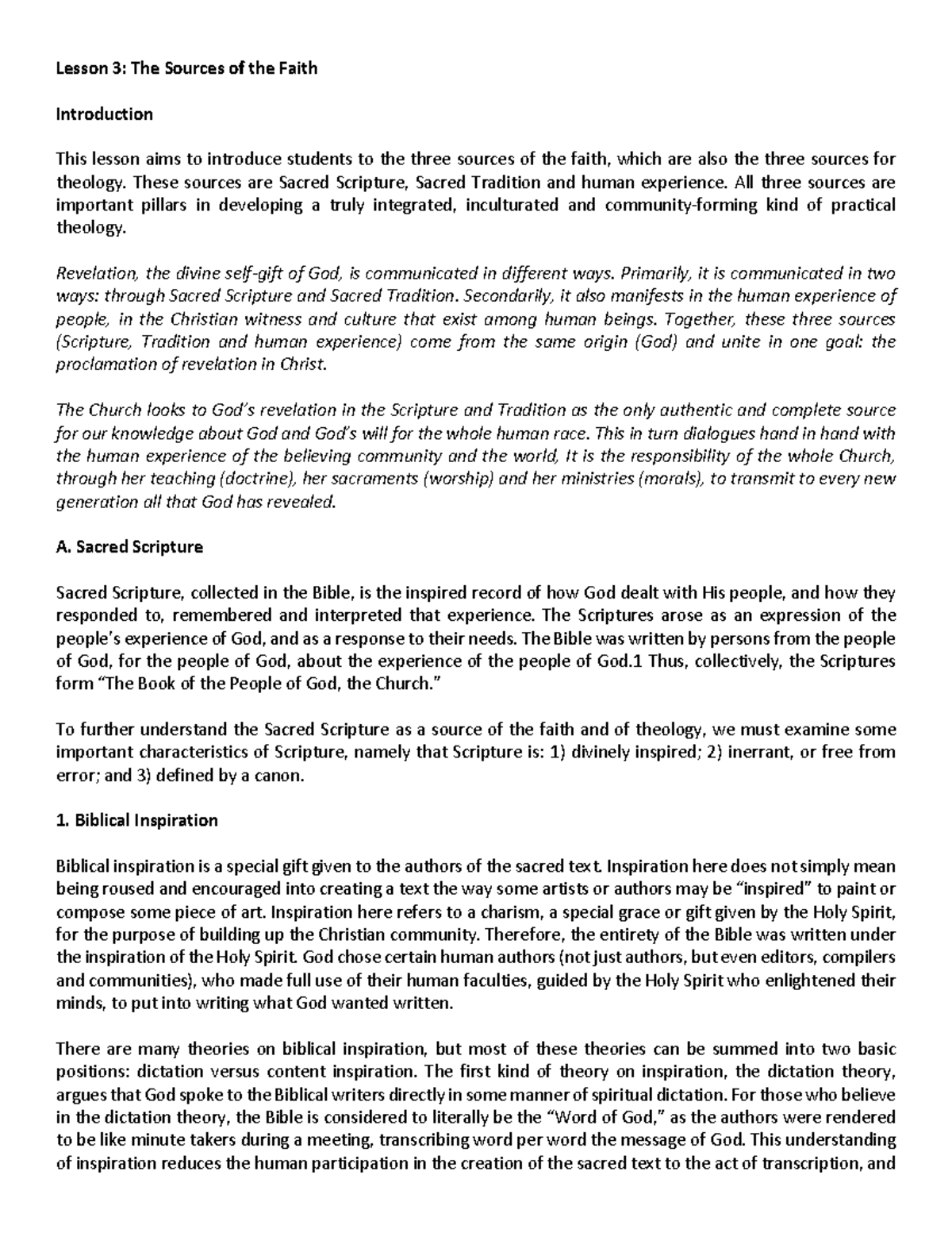 Lesson 3 - Sources of Faith - Lesson 3 : The Sources of the Faith ...