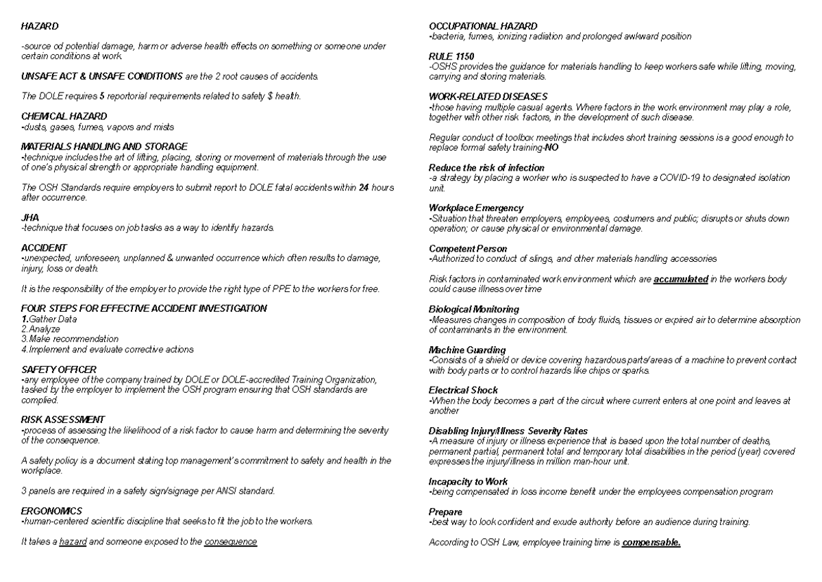Safety and health notes for ULIT: Understanding hazards and risk ...