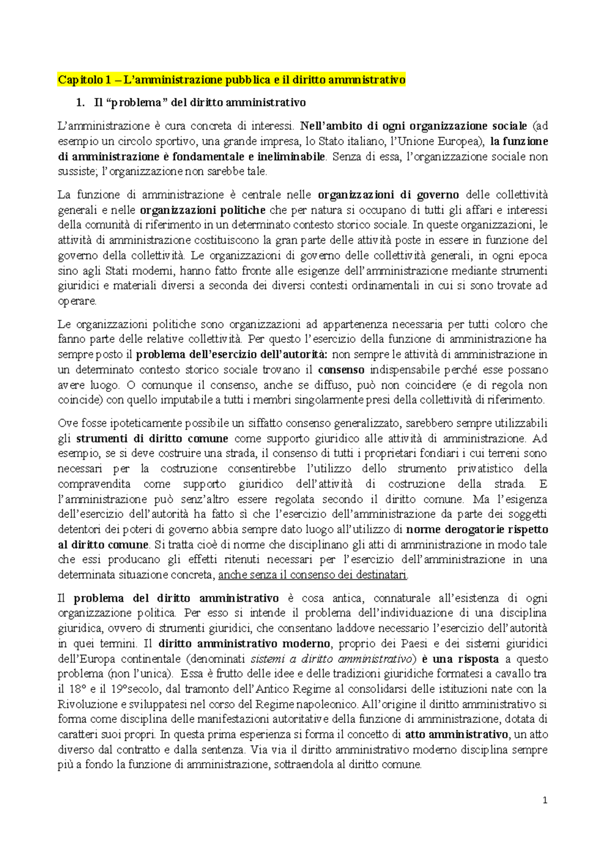 Riassunto Capitolo 1: Lineamenti di Diritto Amministrativo 2017 - Document Preview