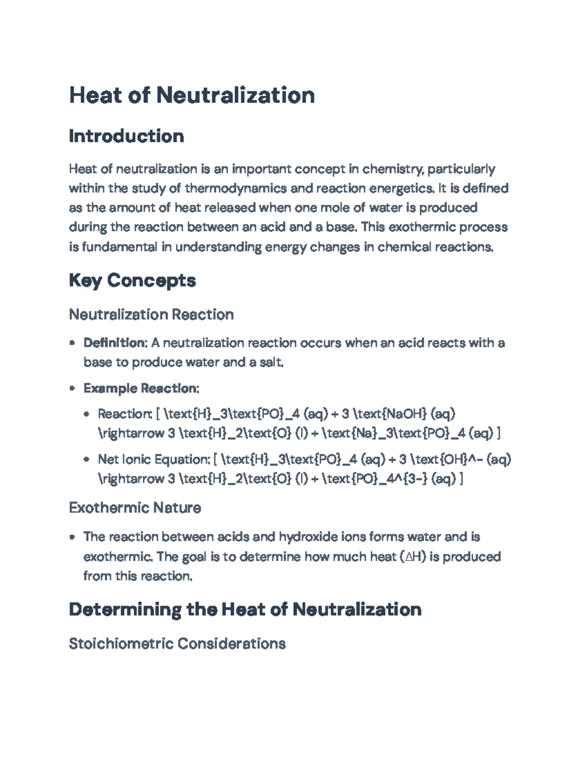Heat of Neutralization: Calorimetry Analysis in Acid-Base Reactions ...