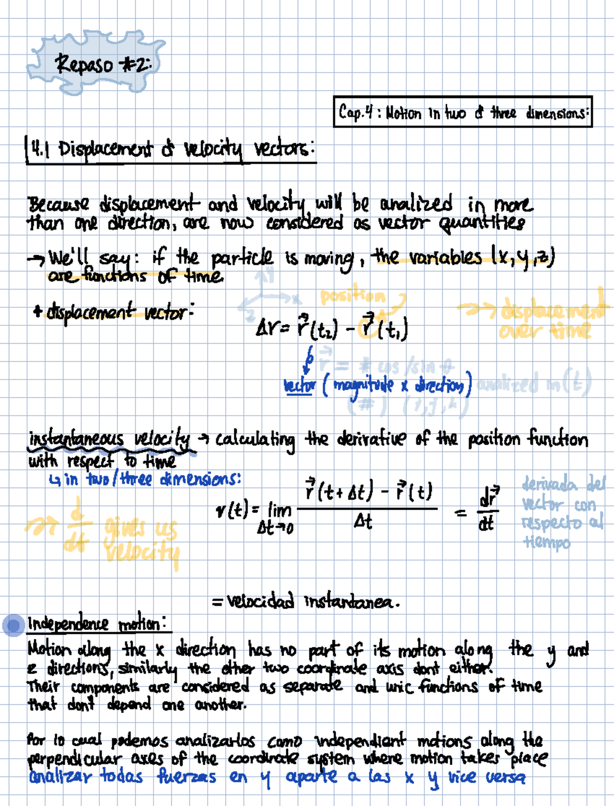 Cap4: Motion in Two/Three Dimensions - Displacement & Velocity Vectors ...