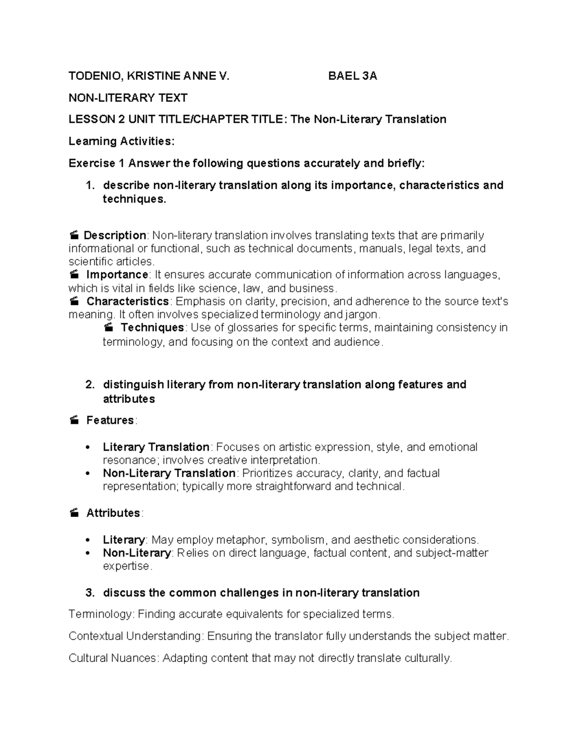 BAEL 3A TEXT LESSON 2 & 3: Translation & Stylistics Analysis - Studocu