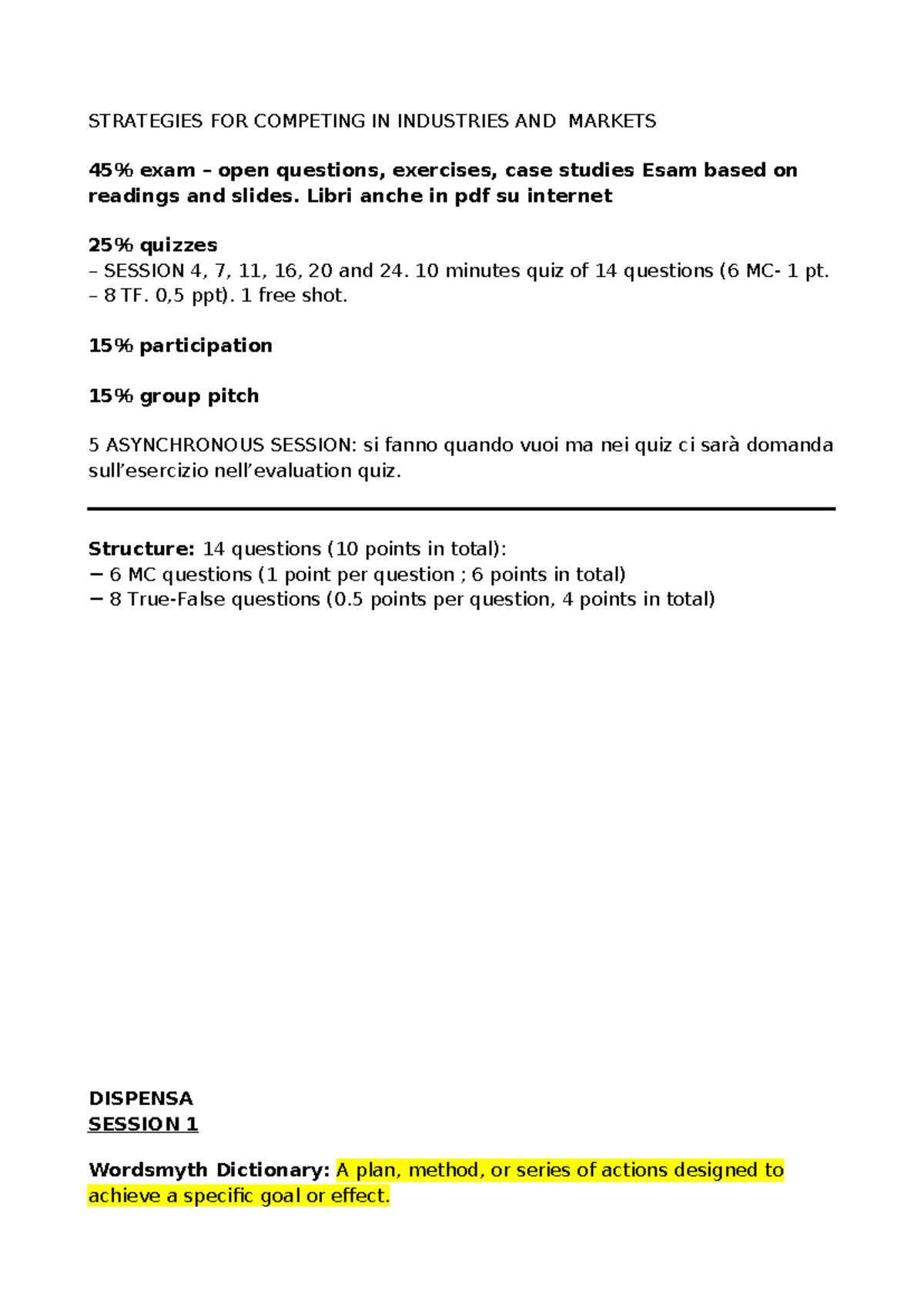 STRATEGIES FOR COMPETING IN INDUSTRIES AND MARKETS: Exam Notes (SESSION ...