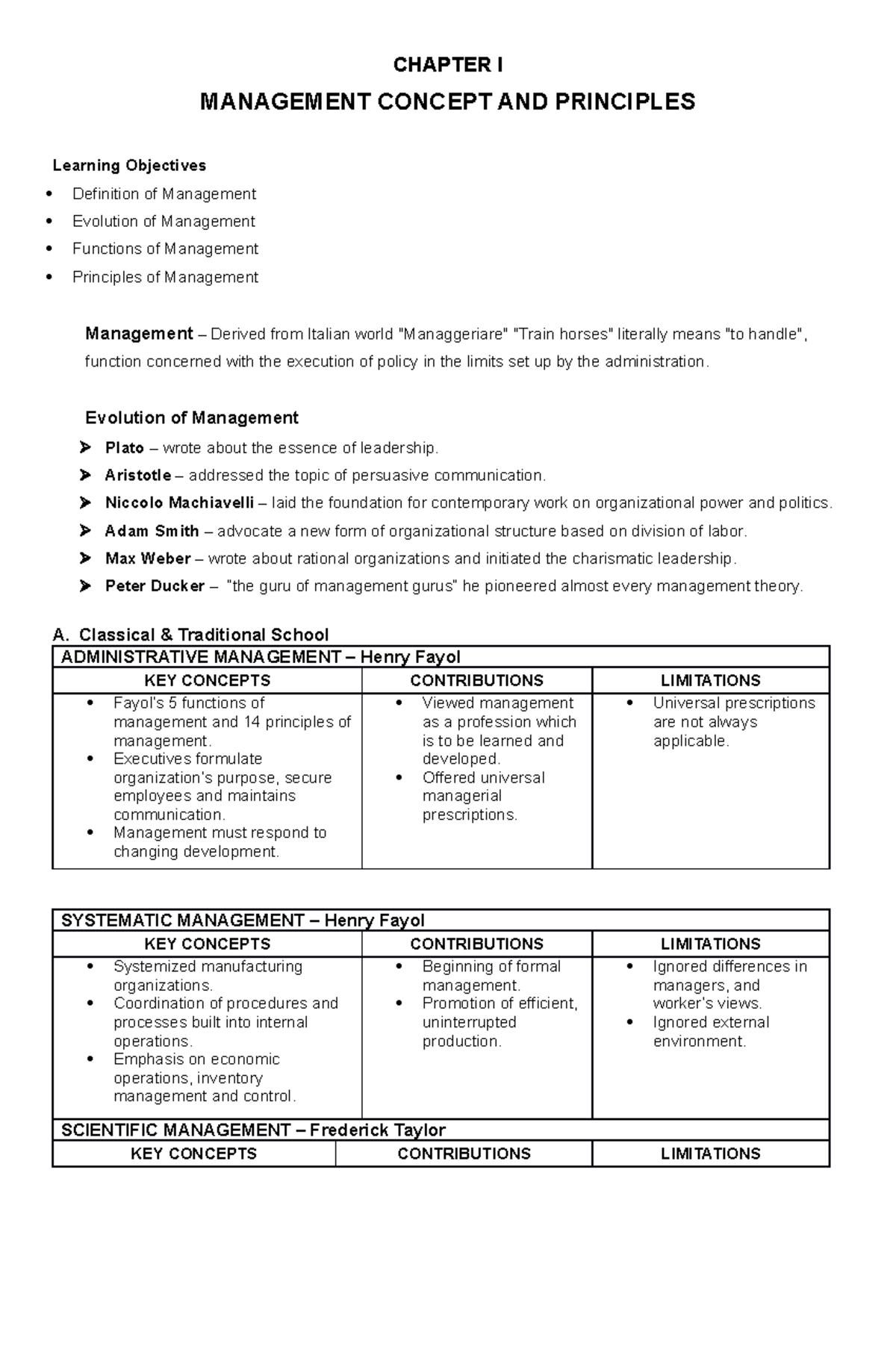 Chapter I - Management Concepts and Principles Overview - Studocu