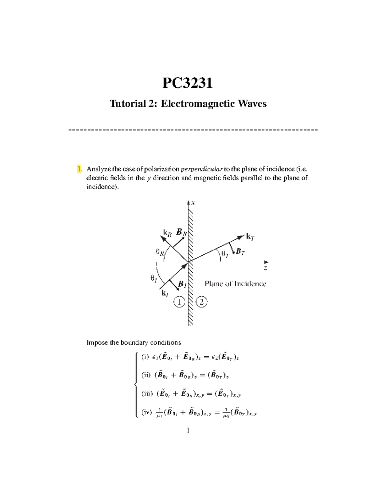 PC3231 Tutorial 2: Analysis of Electromagnetic Wave Polarization - Studocu