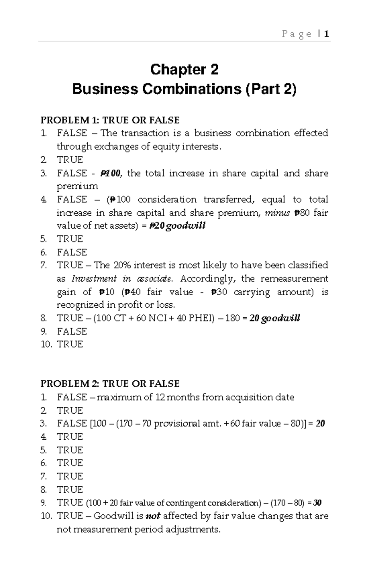 SOL.-MAN. Chapter 2: Business Combinations - Problems & Solutions - Studocu