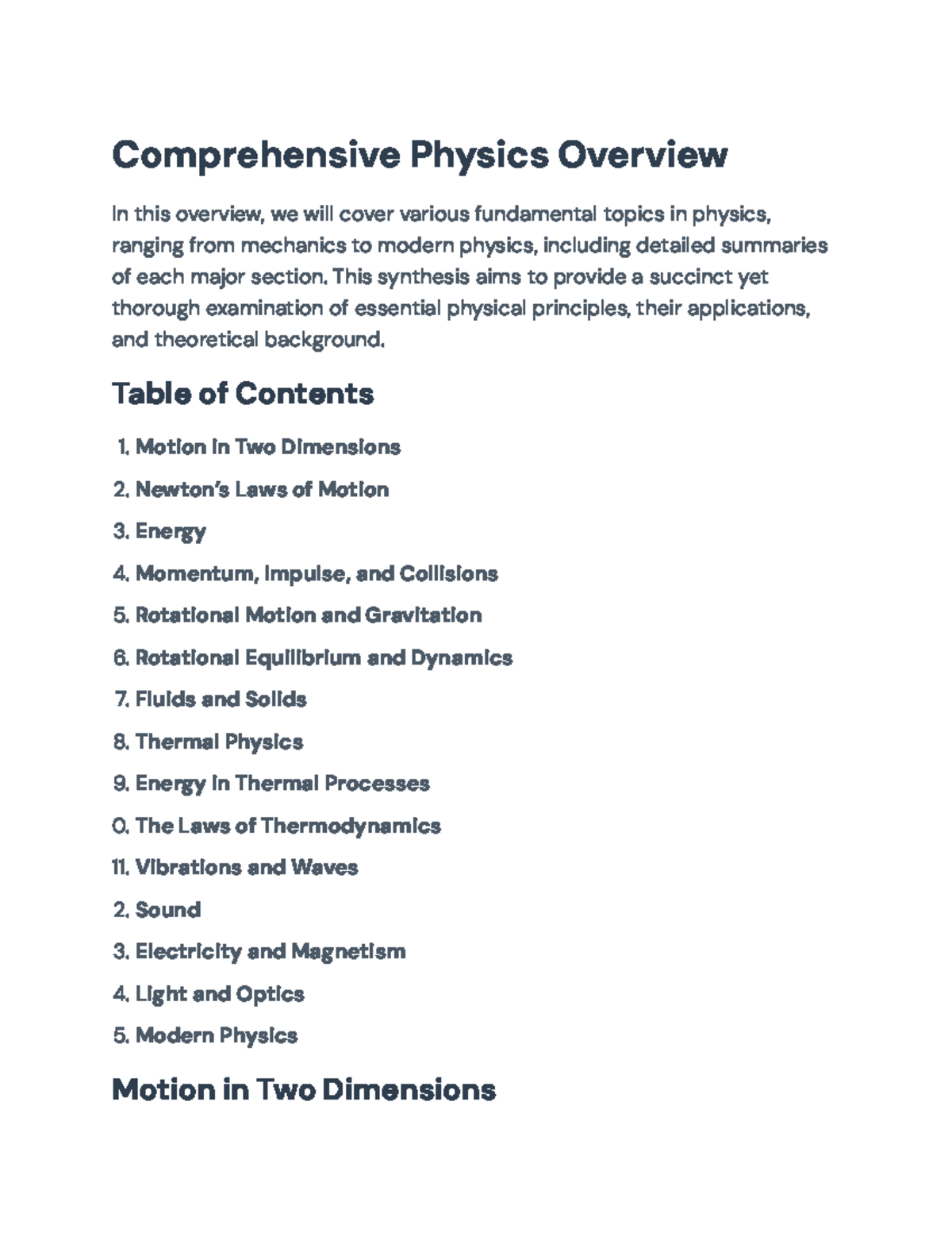 Comprehensive Physics Overview: Key Concepts and Applications ...