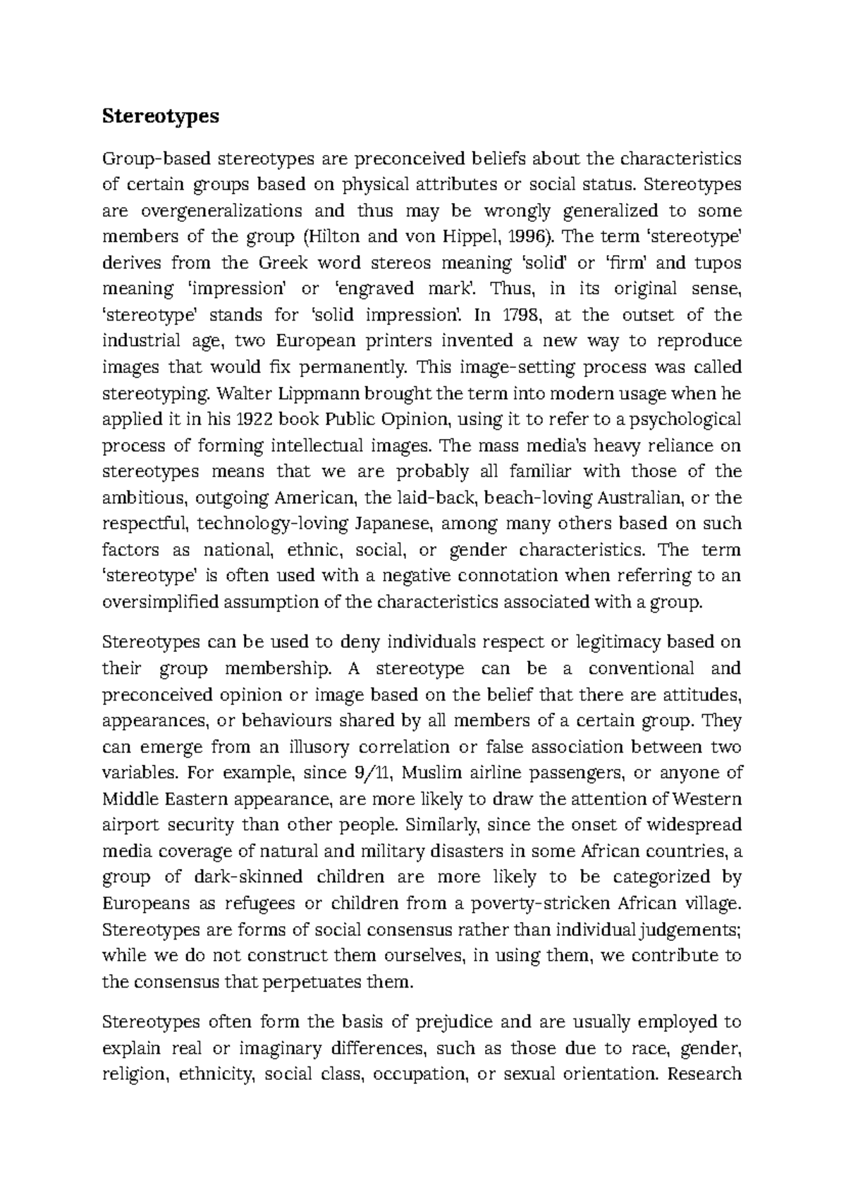 Understanding Stereotypes: Analysis of Social Constructs and Impacts ...