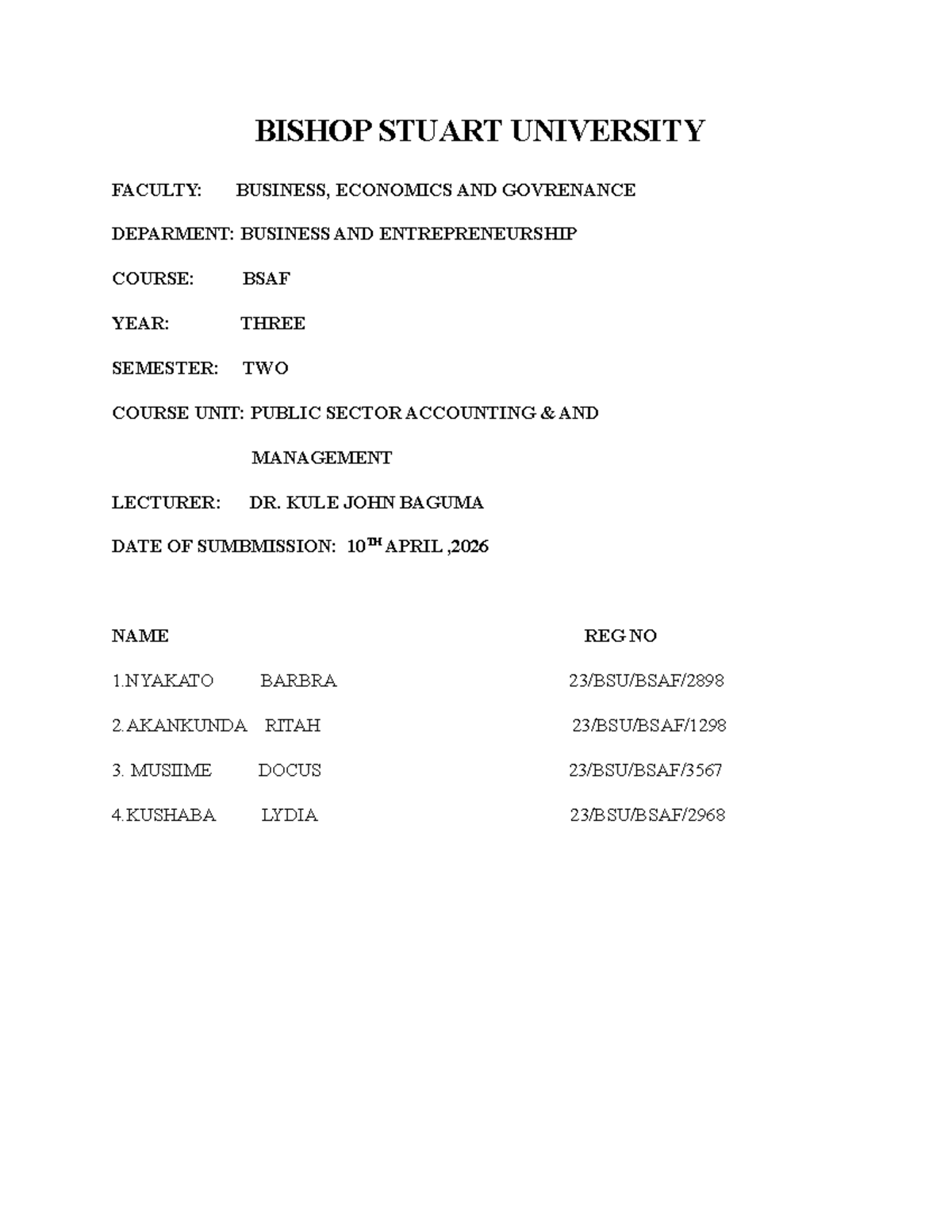 Public Sector Accounting & Management Coursework BSAF Year 3 Sem 2 ...