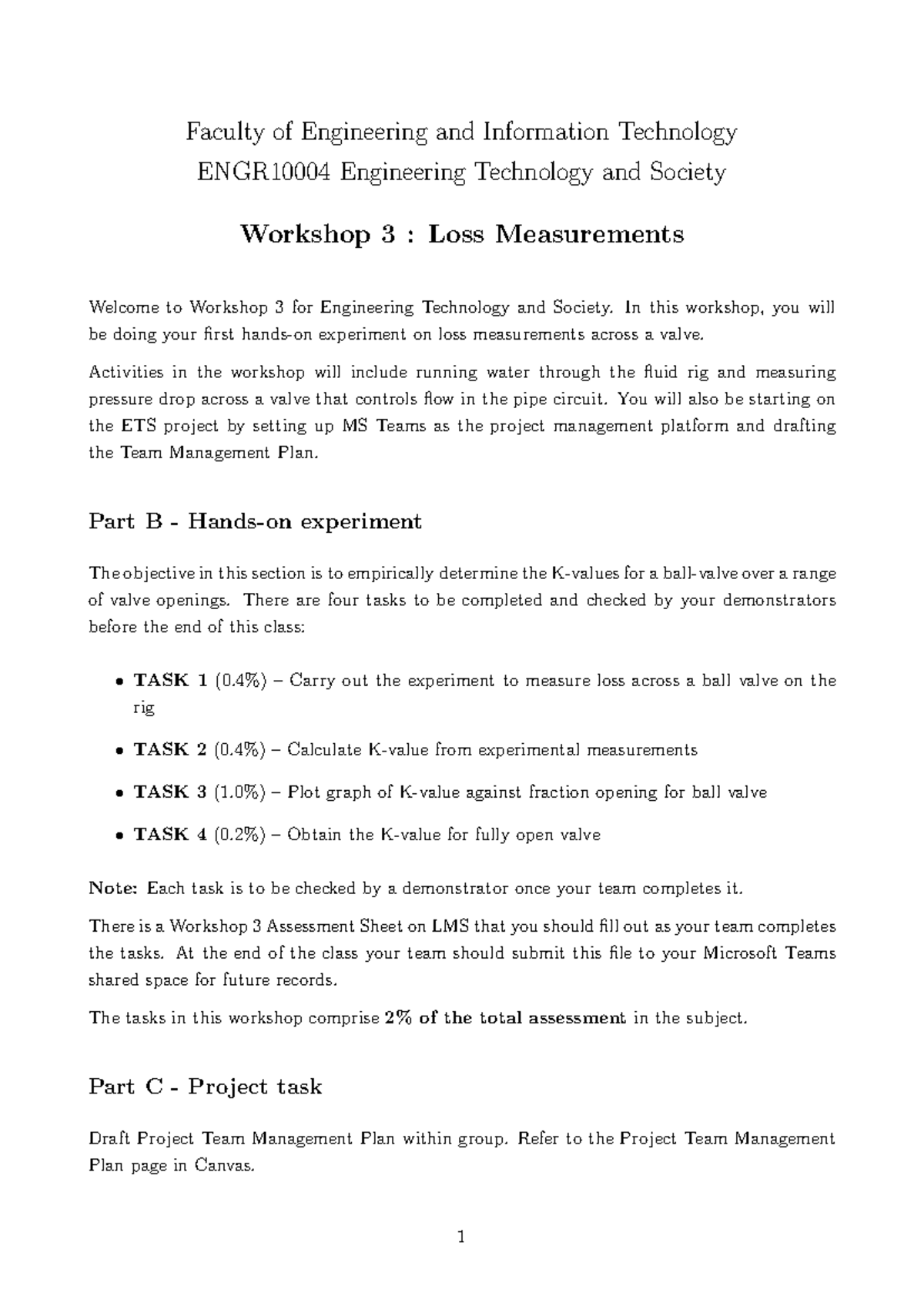 Engineering Technology & Society Workshop 3: Loss Measurements - Studocu