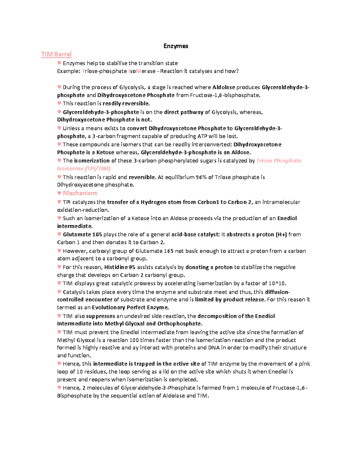 Enzymes and Their Mechanisms - Lecture Notes (BIO 101) - Lectures 1-4 ...