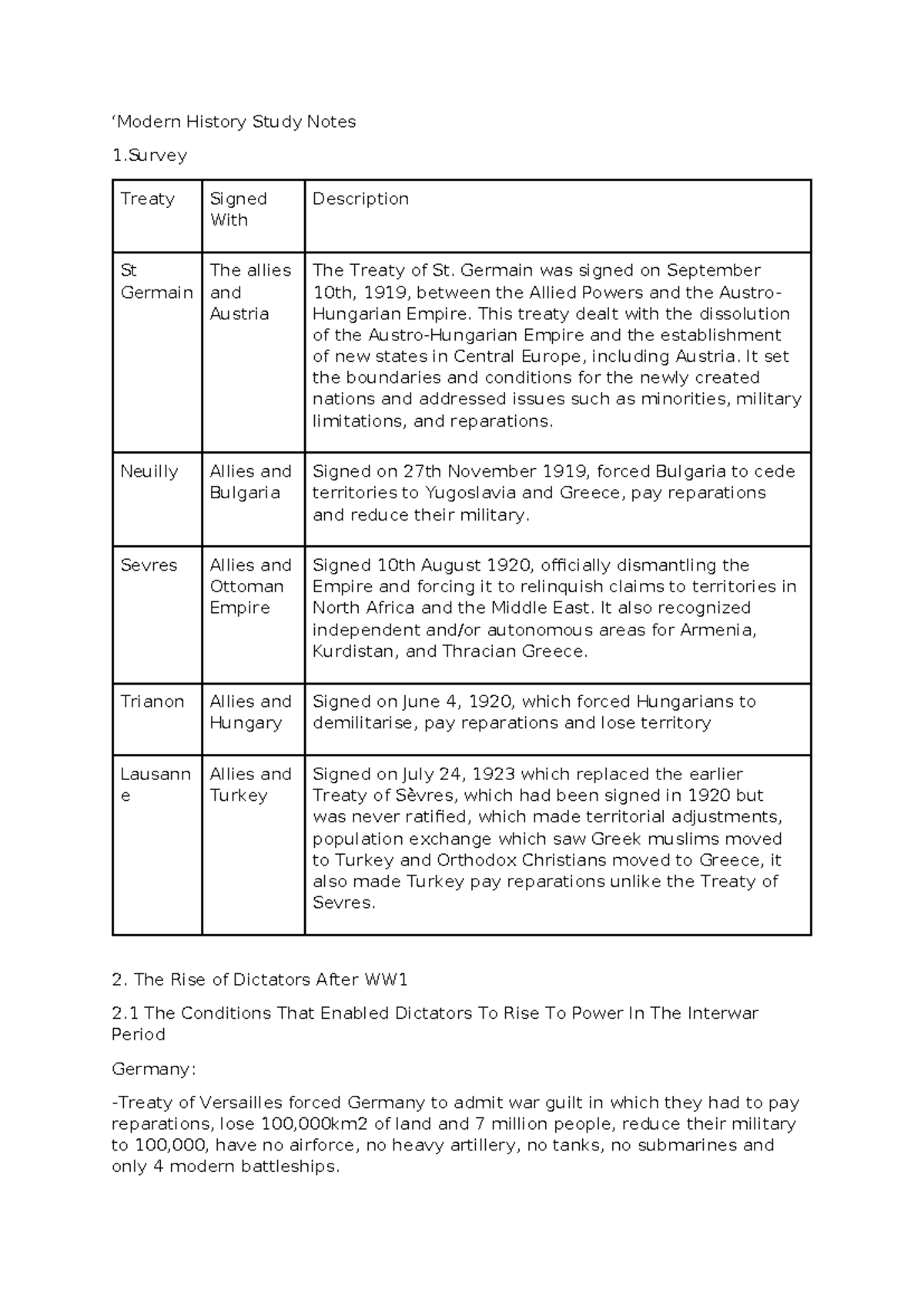 Rise of Hitler: Modern History Study Notes (HIST 101) - Studocu